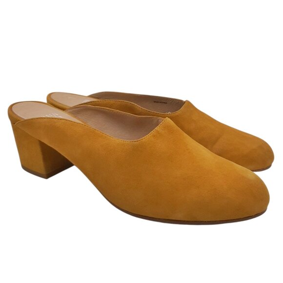 Eileen Fisher Brief Suede Mule Mustard Yellow Goldenrod Suede Slip On Shoes 8.5 - Picture 1 of 11